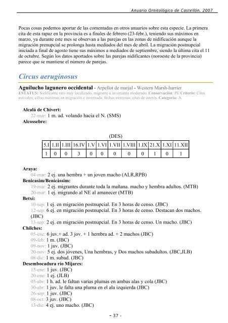 ANUARIO ORNITOLÃGICO DE CASTELLÃN 2007 - InterNatura