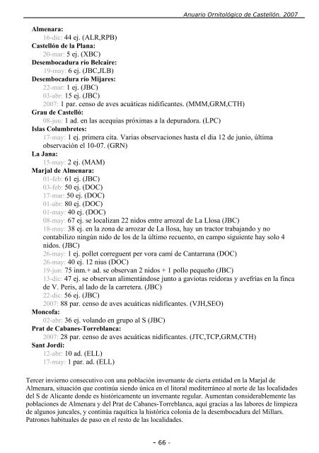 ANUARIO ORNITOLÃGICO DE CASTELLÃN 2007 - InterNatura