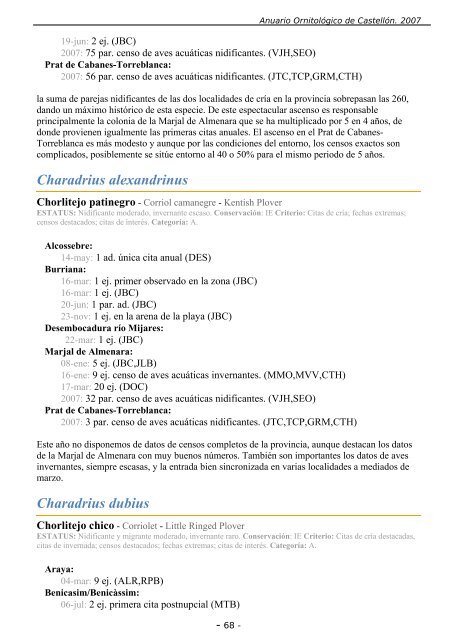 ANUARIO ORNITOLÃGICO DE CASTELLÃN 2007 - InterNatura