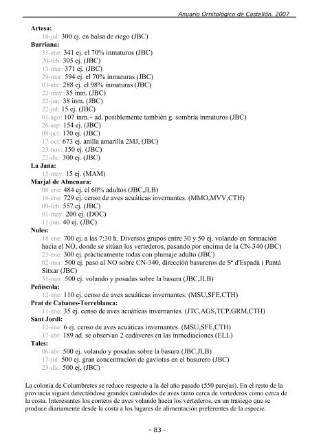 ANUARIO ORNITOLÃGICO DE CASTELLÃN 2007 - InterNatura