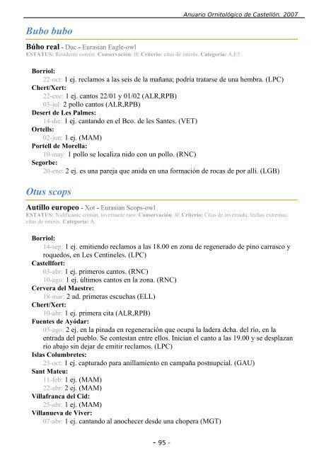 ANUARIO ORNITOLÃGICO DE CASTELLÃN 2007 - InterNatura