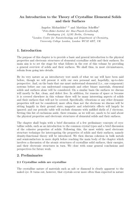 An Introduction to the Theory of Crystalline Elemental Solids and ...