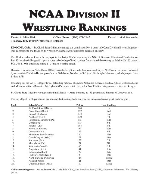NCAA DIVISION II WRESTLING RANKINGS - D2 Wrestle.com