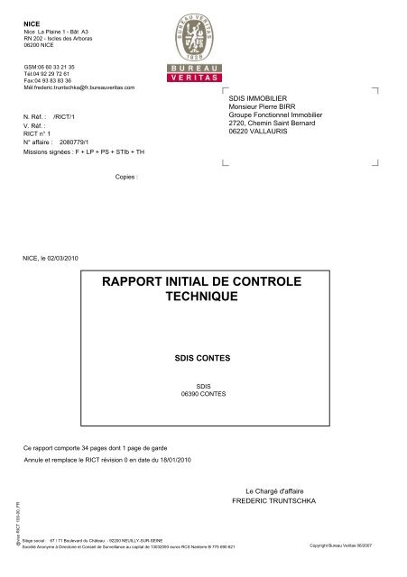 RAPPORT INITIAL DE CONTROLE TECHNIQUE - SDIS 06