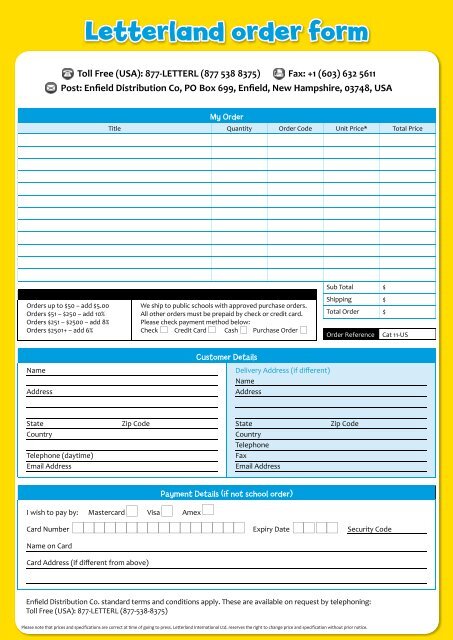 2012 Price list and order form for SCHOOL use - Letterland