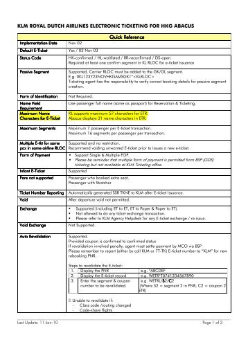 Revised KL ETKT Quick Reference