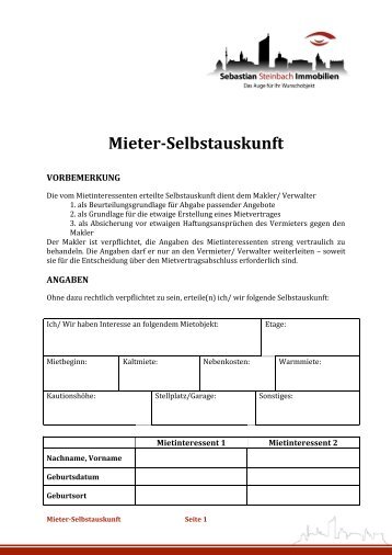 Mieter-Selbstauskunft - Steinbach-Immobilienservice