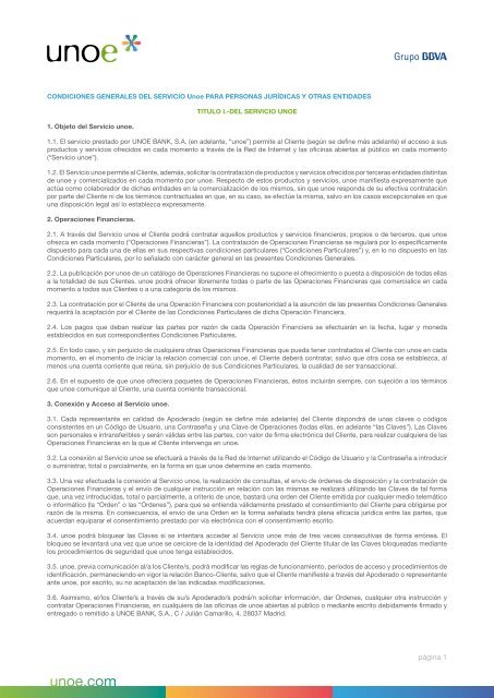 Condiciones Generales del servicio uno-e para Personas JurÃ­dicas ...