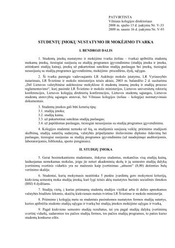 studentÅ³ Ä¯mokÅ³ nustatymo ir mokÄjimo tvarka - Vilniaus Kolegija
