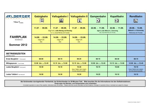 TARIF - Sommer 2012