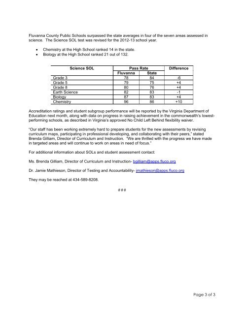 Fluvanna SOL Results for 2013-2014 - Fluvanna County Public ...