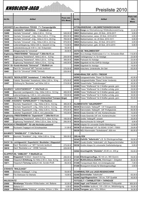 Preisliste 2010 - Knobloch-Jagd.de