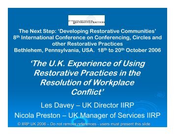 'The U.K. Experience of Using Restorative Practices in the ... - IIRP