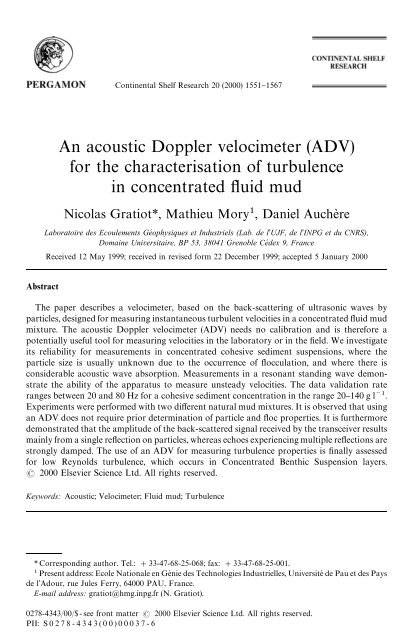 An acoustic Doppler velocimeter (ADV) for the ... - LTHE