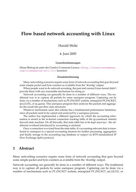 Flow based network accounting with Linux