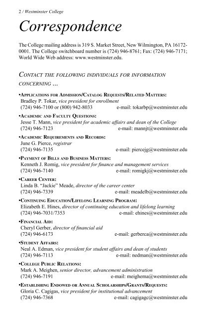 2009-2010 Undergraduate Catalog - Westminster College