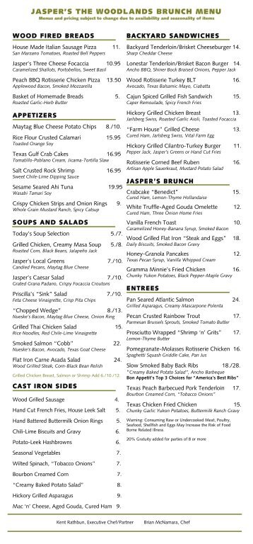 JASPER'S THE WOODLANDS BRUNCH MENU - Woodlands Online