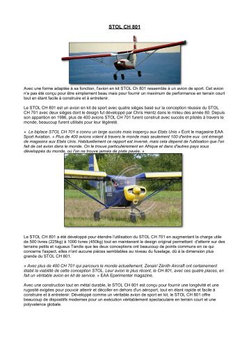 STOL CH 801 Avec une forme adaptÃ©e Ã  sa fonction, l'avionâ¦ - Zenair