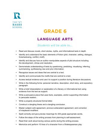 Grades 6-8 Curriculum Standards - The Rashi School