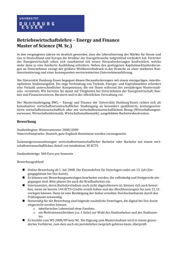 Betriebswirtschaftslehre Ã¢Â€Â“ Energy and Finance Master of Science (M ...