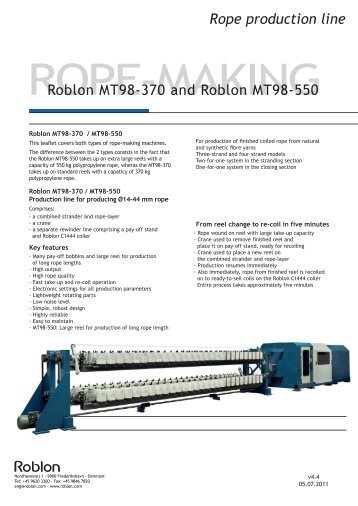 Rope production line Roblon MT98-370 and Roblon ... - Roblon A/S