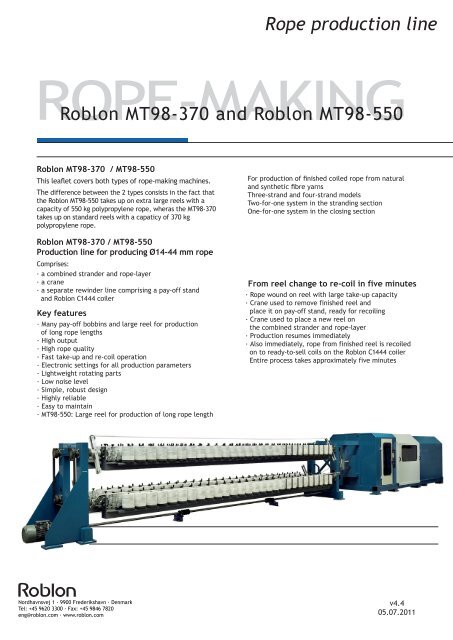Rope production line Roblon MT98-370 and Roblon  - Roblon A/S