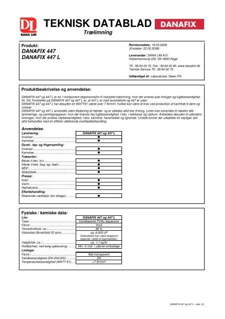 TEKNISK DATABLAD - Dana Lim A/S