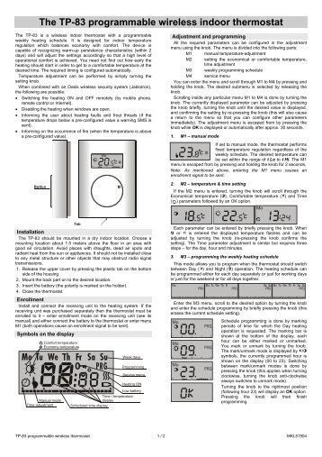 The TP-83 programmable wireless indoor thermostat - Jablotron