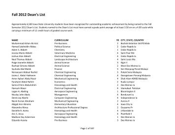 Fall 2012 Dean's List