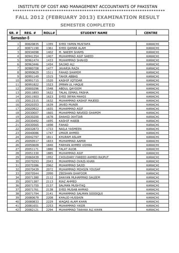 fall 2012 (february 2013) examination result - Institute of Cost and ...