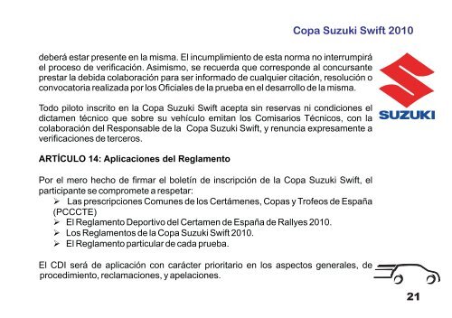 COPA SUZUKI SWIFT 2010 Reglamento