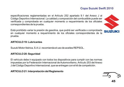 COPA SUZUKI SWIFT 2010 Reglamento