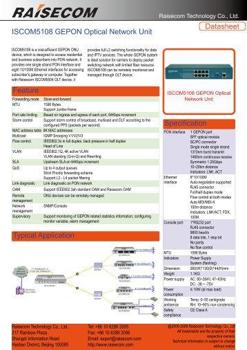 ISCOM5108 GEPON Optical Network Unit Specification ... - Raisecom