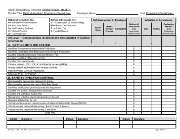 UCHC Competency Checklist: ORIENTATION: MA - Department of ...