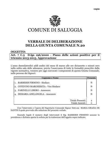 Art. 7 C.5 D.lgs 196/2000 - Comune di Saluggia