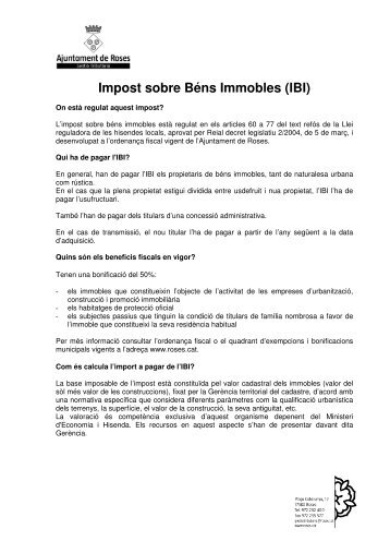 Impost sobre Béns Immobles (IBI) - Ajuntament de Roses