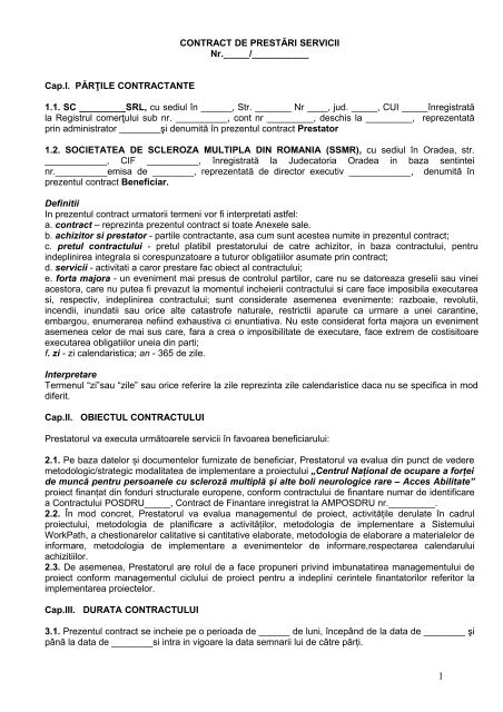 Model contract servicii - Societatea de Scleroza Multipla din Romania