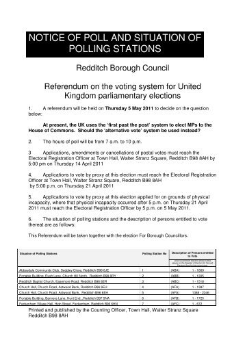 notice of poll and situation of polling stations - Redditch Borough ...