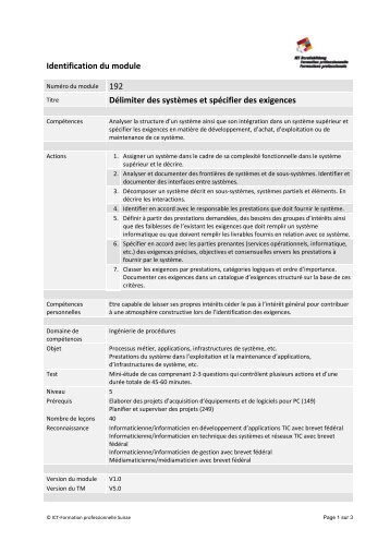 Identification du module 192 DÃ©limiter des ... - ICT-Berufsbildung