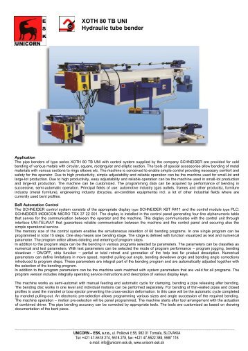 XOTH 80 TB UNI Hydraulic tube bender - UNICORN-ESK, sro