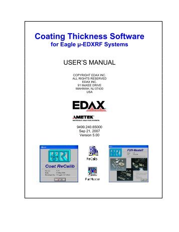 Coating Thickness Software for Eagle Âµ-EDXRF Systems