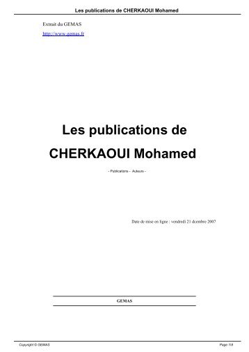 Les publications de CHERKAOUI Mohamed - Copyright Â© GEMAS
