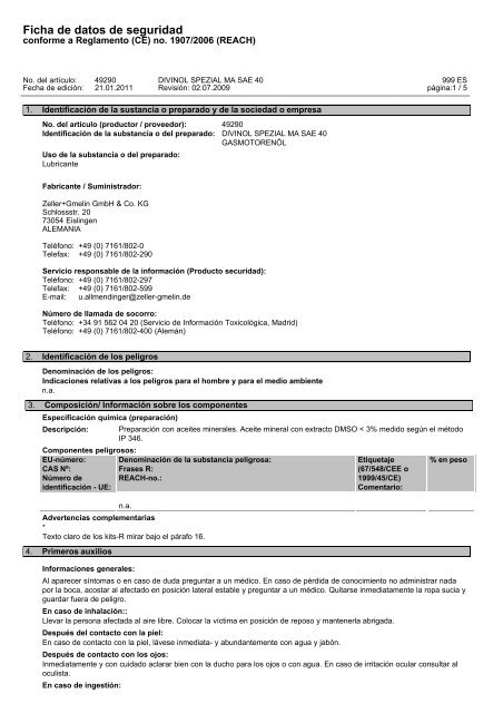 Ficha de datos de seguridad - Zeller-Gmelin