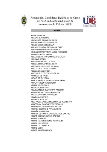 RelaÃ§Ã£o dos Candidatos Deferidos no Curso de PÃ³s-GraduaÃ§Ã£o em ...