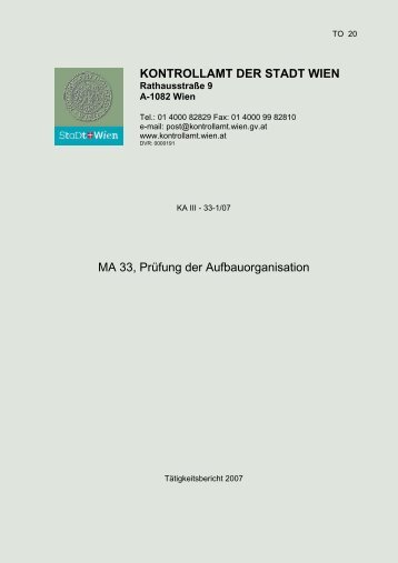 MA 33, Prüfung der Aufbauorganisation - Kontrollamt der Stadt Wien