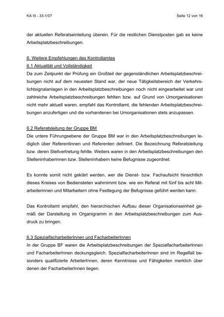 MA 33, Prüfung der Aufbauorganisation - Kontrollamt der Stadt Wien