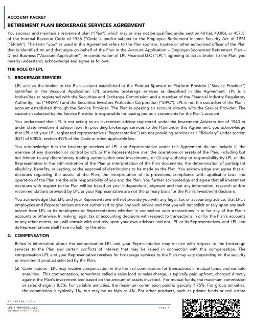 Lpl Account Form.pdf This Client Agreement (â Agreementâ ) is entered into ... - LPL Financial