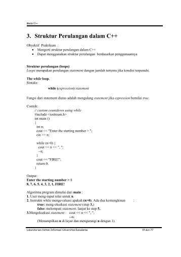 3. Struktur Perulangan dalam C++ - iLab - Universitas Gunadarma