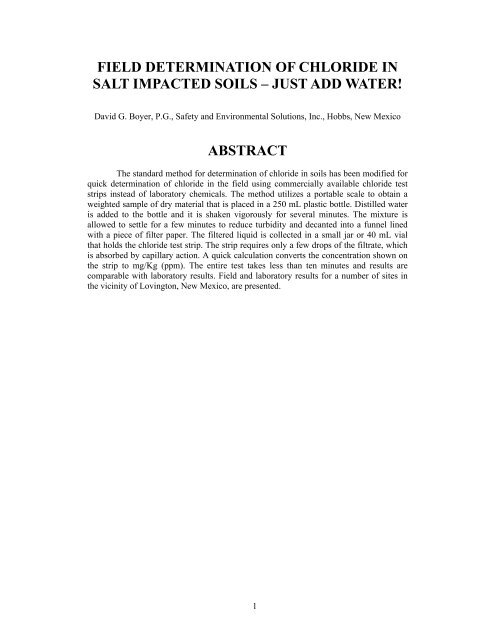 field determination of chloride in salt impacted soils â just add ... - IPEC