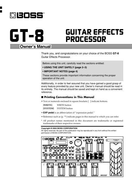 omgivet konsol ufravigelige GT-8 Manual (PDF) - Roland UK